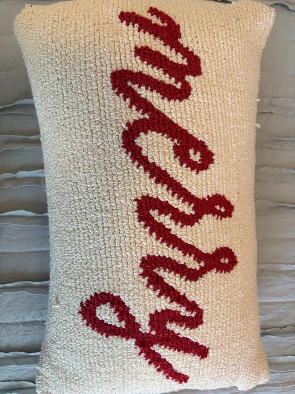 Threshold Cream Hooked 'merry' Holiday Pillow with Red Script